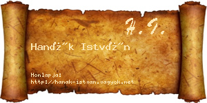 Hanák István névjegykártya